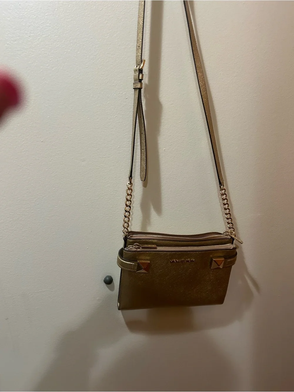 Michael Kors Metallic Gold Crossbody Bag with Stud Accents